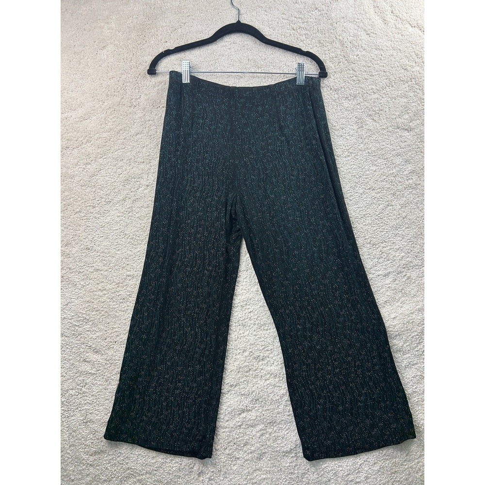 Coldwater‎ Creek Pants Womens Petite Medium Black Blue Wide Leg Pull On Stretch
